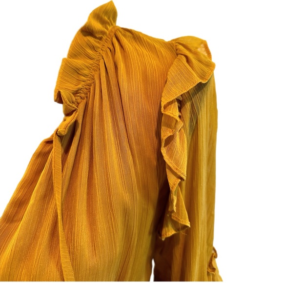 Misa Mustard Yellow Marcele Sheer Ruffle Dress - Picture 4 of 5